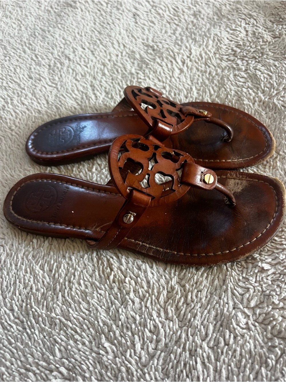 Tory Burch Brown Leather Logo Sandals